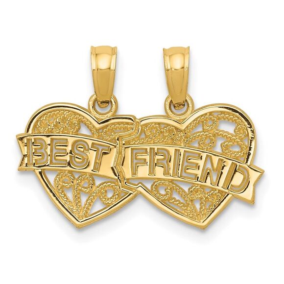 14k Yellow Gold BEST FRIEND Breakable Double Hearts Pendant